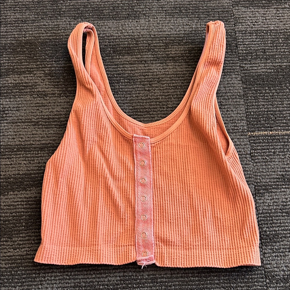 Women's Ribbed Button-Front Tank Top - Orange